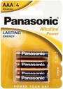 BATÉRIE AAA PANASONIC ALKALICKÉ SILNÉ 4 KS ALKALINE LR03 AAA 1,5V ZDARMA