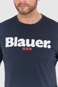 BLAUER Tmavomodré pánske tričko s veľkým logom M Dominujúca farba modrá