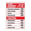 NAKLEJKA INFORMACYJNA TELEFONY ALARMOWE SAMOPRZYLEPNA 30x20CM POMOC RATUNEK