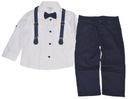 Onno Kids elegantný komplet 122 7 rokov 4dielne nohavice košeľa mucha traky Odtieň námornícky modrý