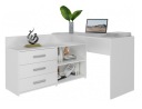 Белый угловой письменный стол с выдвижными ящиками.
