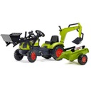 Экскаватор-погрузчик Claas с педалями, фронтальным погрузчиком и прицепом