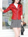Opálená dámska ležérna bunda z umelej kože Krátky zips Čierna červená Vrchné oblečenie Veľkosť XL