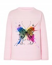 Koszulka T-shirt długi rękaw dziewczęca motyl kolory różowa 122/128
