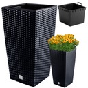 УЛИЧНЫЙ ЦВЕТОЧНЫЙ ГОРШОК ИЗ РОТАНГА, АНТРАЦИТОВЫЙ, СО ВСТАВКОЙ, ВЫСОКАЯ КРЫШКА