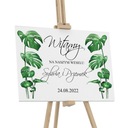 ДЕРЕВЯННАЯ ДОСКА ПРИВЕТСТВЕННАЯ 50x70 СВАДЕБНЫЕ ЛИСТЬЯ МОНСТРА ИМЕНА