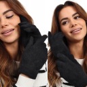 ТЕПЛЫЕ ПЕРЧАТКИ НА ПАЛЬЦЫ, ЭЛЕГАНТНЫЕ, СПОРТИВНЫЕ, ШЕРСТЬ АЛЬПАКА, ЧЕРНЫЕ 2429