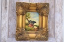 Pasenie dobytka - Kravy - Sielski Krajina - Nádherný olejomaľba - Zlatý rám Šírka produktu 27 cm