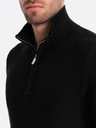 Pletený pánsky sveter s rozopínateľným stojačikom čierny V3 OM-SWZS-0105 S EAN (GTIN) 5902228906834