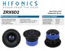 HiFonics ZRX8D2 сабвуфер автомобильный динамик 200 мм RMS мощность 600 Вт 2x2 Ом