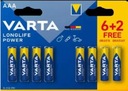 8 батарей LR03 Varta Longlife Power MN2400 AAA 1.