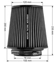 Kužeľový vzduchový filter FMIC.Pro dĺžka 200mm montážny priemer 76mm Katalógové číslo dielu FP-FILTER-200-76-R