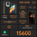 Прочный смартфон Oukitel WP15S, черный, 4 ГБ/64 ГБ