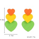 Желто-зелено-оранжевые серьги-сердечки 48мм