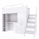 Кровать двухъярусная JSM4 80х190 со шкафом и письменным столом - белый глянец