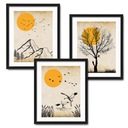 Постеры ТРИПТИК закат горы журавли дерево