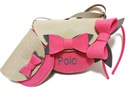 маленькая розовая именная сумочка с детским бантиком и повязкой на голову