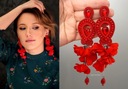 КРАСНЫЕ ДЛИННЫЕ СУТАЖНЫЕ СЕРЬГИ С ЦВЕТАМИ, КРАСИВЫЕ