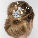 Маленький синий свадебный гребешок, головной убор для волос с цветочным узором, свадебный головной убор