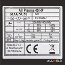 ПЛАЗМЕННЫЙ РЕЗАК PLAZMA MAGNUM AIR PLASMA 45 HF 40A 15MM 230V IGBT ALU