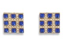 Золотые серьги-клипсы квадратной формы с васильковыми кристаллами