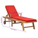 LEŻAK, z poduszką, lite drewno tekowe, czerwony Szerokość (krótszy bok) 59 cm