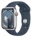 Apple Watch Series 9 GPS, 45 мм, серебристый корпус, спортивный ремешок M/L, темно-синий