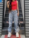 Patchworkové dámske džínsy Y2K Streetwear Baggy Strai Dominujúca farba viacfarebná