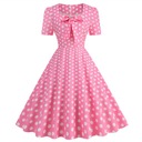 Damska sukienka w stylu retro z lat 50. i 60. w kropki Rockabilly Dekolt okrągły