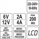 YATO ЗАРЯДНИЙ ПРИСТРІЙ ЕЛЕКТРОННИЙ LCD WET AGM GEL 6V/2A, 12V/4A 200AH YT-83000  (18679661735) фото min 12