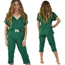 Женская пижама с зелеными брюками с V-образным вырезом 3/4, XL