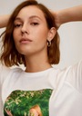 Mango Zara t-shirt biały nadruk print bawełniany M Cechy dodatkowe cekiny cyrkonie dżety haft naszywki print (nadruk)