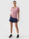 Dámske tričko 4F Tričko v tvare V Bavlnené športové Limitované SS24 Dominujúca farba ružová