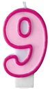 ŚWIECZKA URODZINY CYFRA 9 DZIEWIĘĆ NA TORT RÓŻOWA
