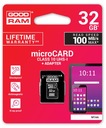 КАРТА ПАМЯТИ microSD GOODRAM UHS1 CL10 32 ГБ + АДАПТЕР 100 МБ