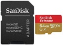 Karta microSDXC rýchla SANDISK EXTREME 64GB 160/60 Hmotnosť (s balením) 0.014 kg