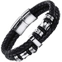 МУЖСКОЙ ЧЕРНЫЙ КОЖАНЫЙ ЭЛЕГАНТНЫЙ СТАЛЬНОЙ БРАСЛЕТ