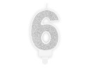 Свеча на день рождения №6, серебро, 7см