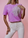 T- shirt damski z kwiatem z koralików OLB fioletowy uni XS S M Rozmiar uniwersalny