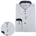 BIAŁA KOSZULA GRANATOWY WZOREK SLIM CHŁOPIĘCA DLA CHŁOPCA ELEGANCKA 152