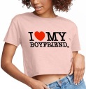 Женская короткая футболка розового цвета, укороченный топ I LOVE MY BOYFRIEND, размер M