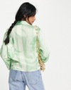 Zelená vpredu viazaná kimonová košeľa 32 Rukáv dlhý rukáv
