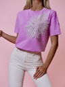 T- shirt damski z kwiatem z koralików OLB fioletowy uni XS S M Marka inna