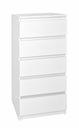 Комод 50 см, узкий, белый, с 5 ящиками MILO