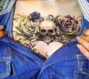 Моющаяся тату рука-нога на груди, животе, черепе, фиолетовые розы, 21 см