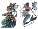 Набор из 2 моющихся наклеек с татуировкой кролика-русалки