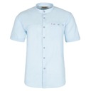 РУБАШКА МУЖСКАЯ ЛЬНЯНАЯ ХЛОПКОВАЯ, СИНИЙ ВОРОТНИК СТОЙКА, РАЗМЕР 39/40