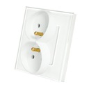 РОЗЕТКА ДВОЙНАЯ СТЕКЛЯННАЯ РОЗЕТКА С ШТЫРЬКОМ БЕЛАЯ СТЕКЛЯННАЯ РАМКА