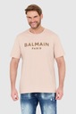 BALMAIN Béžové tričko so zamatovým logom L Veľkosť L