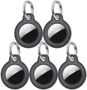 SET OF 5X CASE FOR APPLE AIRTAG REINFORCED FOR LOCATOR KEY RING - BLACK